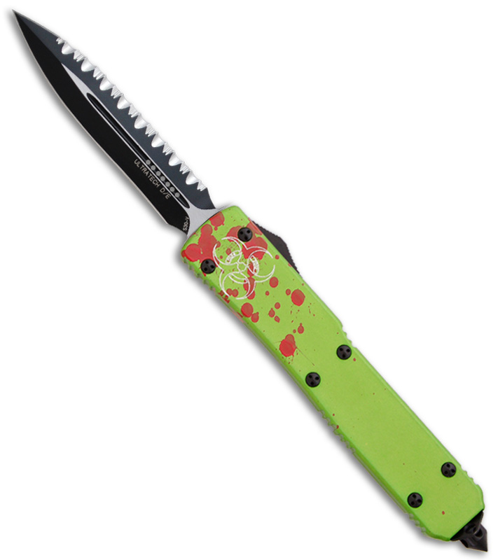 Full serrated black Zombie Green Ultratech OTF Knife @ BladeHQ.com