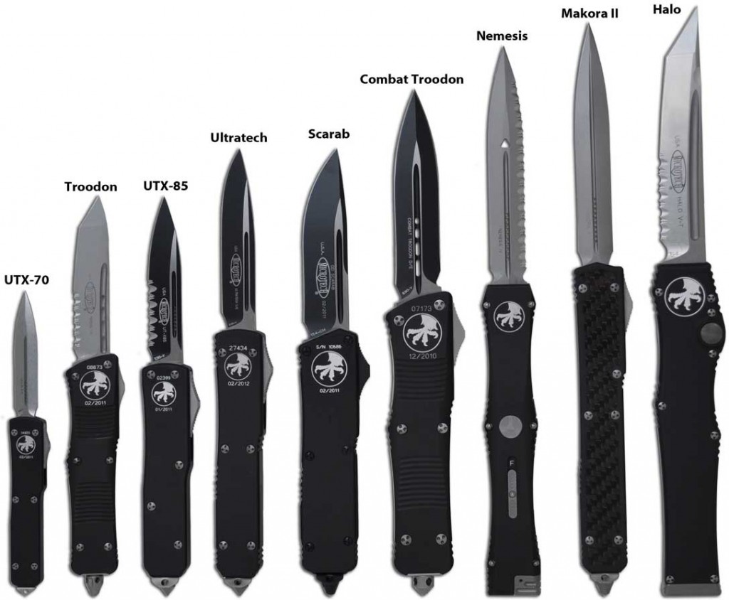 Microtech Out the Front (OTF) Knives Size Comparison Chart