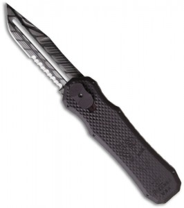 Piranha Excalibur Tactical Serration OTF knife at BladeHQ.com